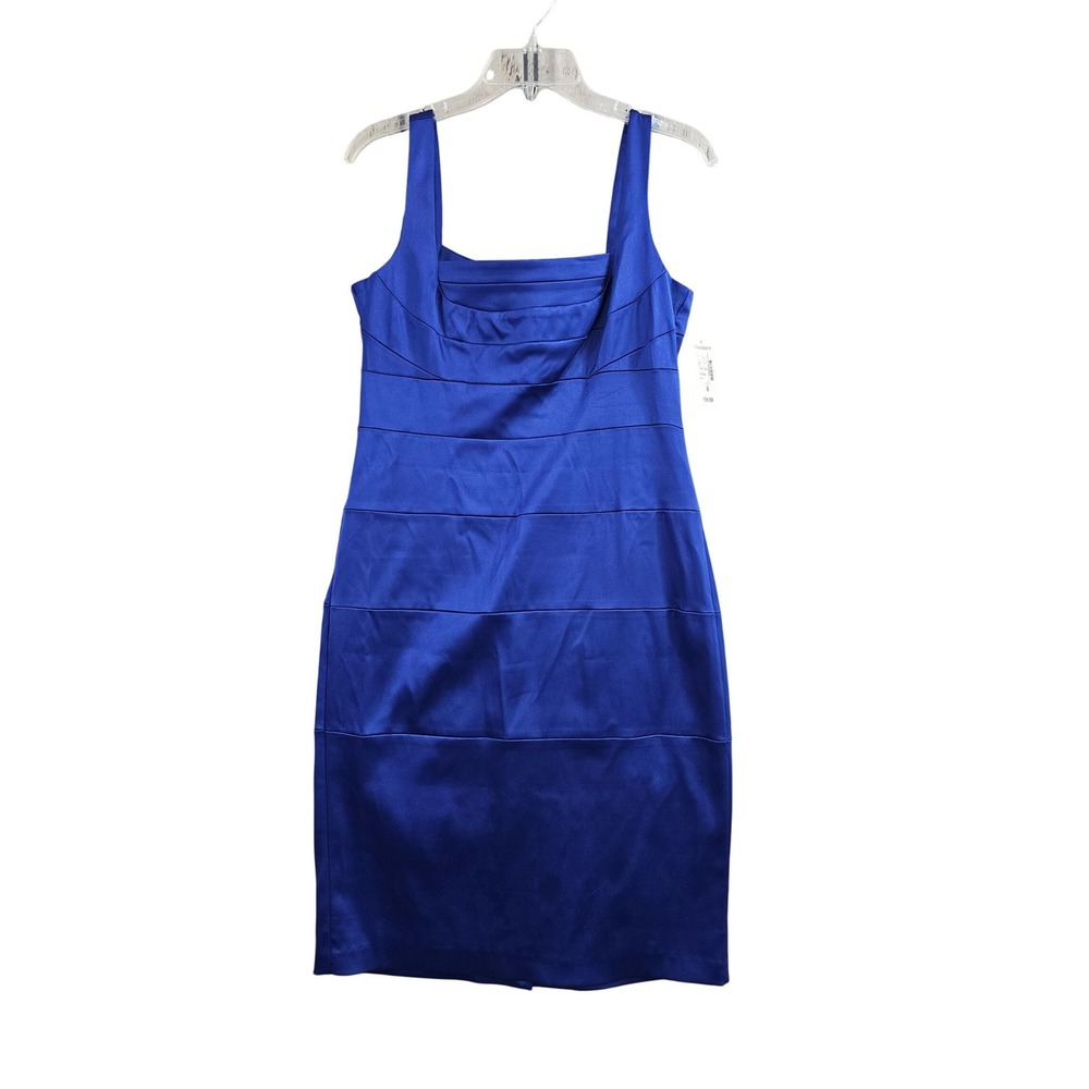 Sophistocated Sheath Dress Size 8 Blue Cocktail Satin Tiered Sleeveless Wedding